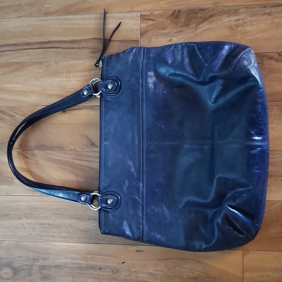 Coach leather purse tote shoulder bag large navy blue - Picture 3 of 9